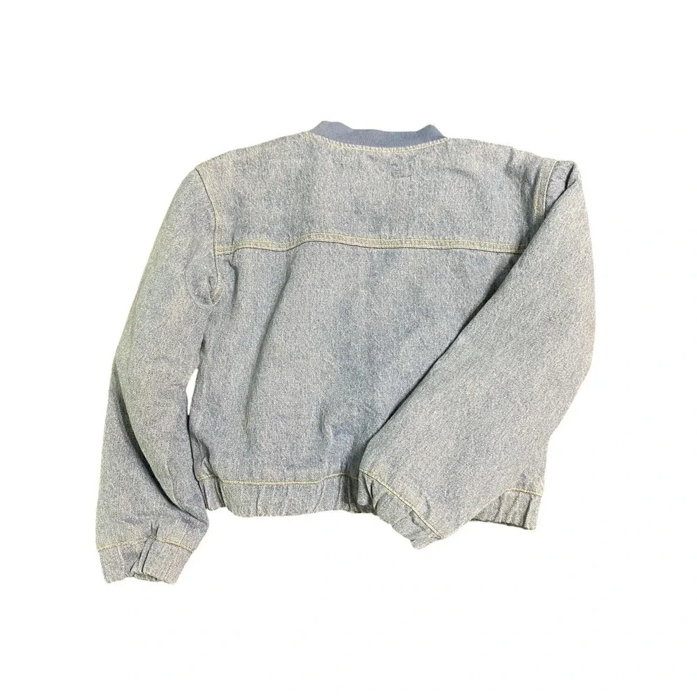 Max Studio Kids Denim Bomber Jacket Size M 7-8 Quilted Lining Blue Jean Zip Up